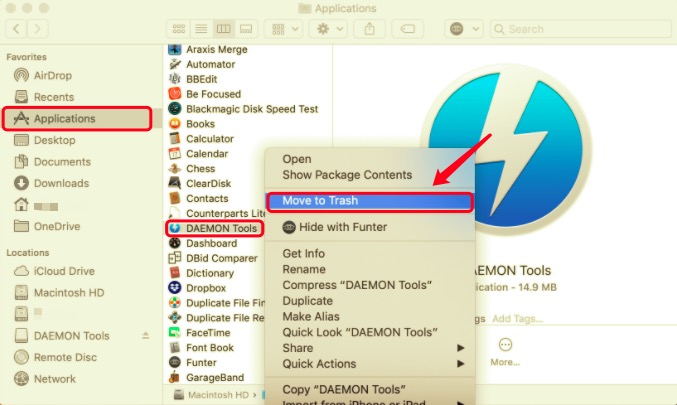 Удалить Daemon Tools с Mac вручную