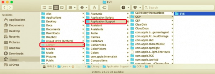 在 Mac 上使用所有数据卸载 EVE Online