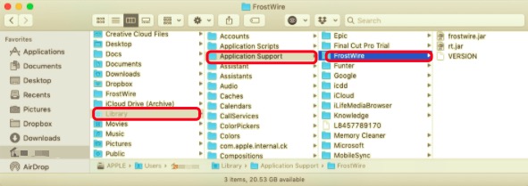 在 Mac 上卸载 FrostWire 及其支持文件