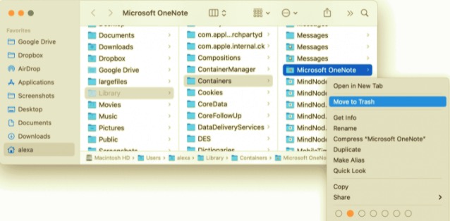 Excluir componentes do OneNote no Mac