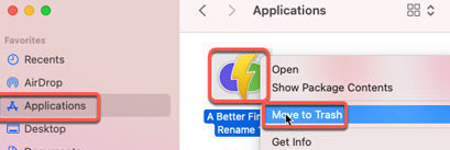 Move to Trash to Uninstall A Better Finder Rename