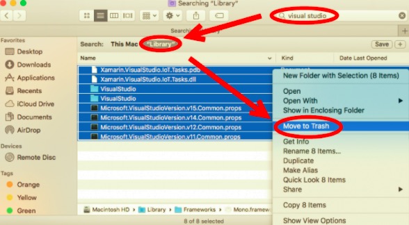 Ręcznie usuń pozostałości programu Visual Studio na komputerze Mac