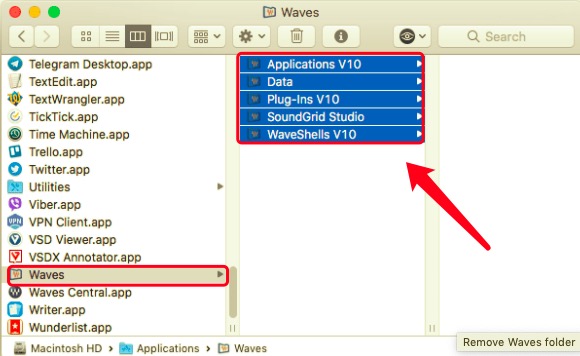 从应用程序文件夹中删除 Waves 文件夹