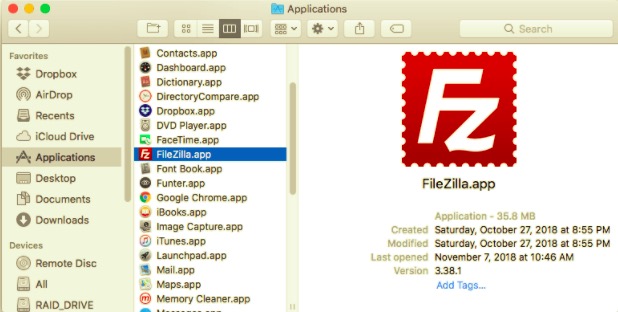 Удалите FileZilla с Mac