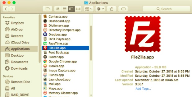 Mac에서 FileZilla 제거