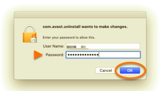 Avast를 제거하려면 사용자 이름과 비밀번호를 입력하세요.