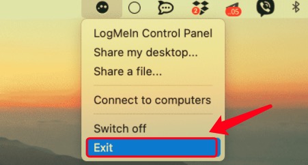 Выйдите из учетной записи LogMeIn на Mac