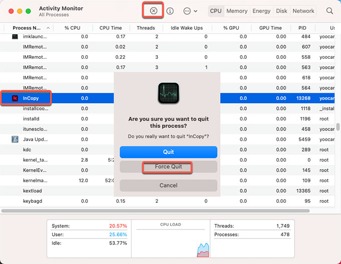 قم بإلغاء تثبيت Adobe InCopy على Mac يدويًا