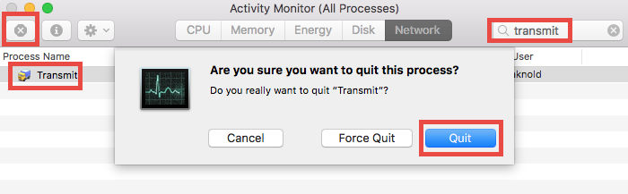 Quit to Uninstall Transmit