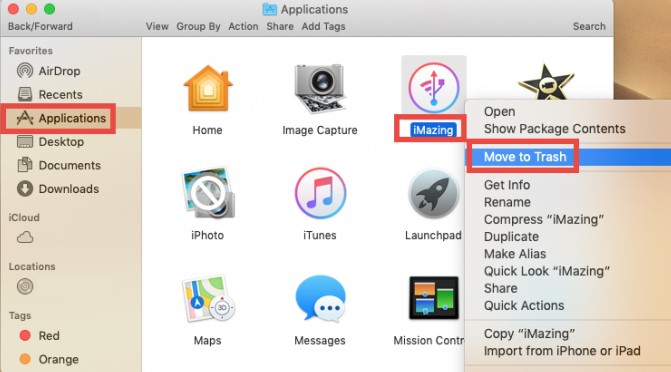 Удаление iMazing вручную на Mac