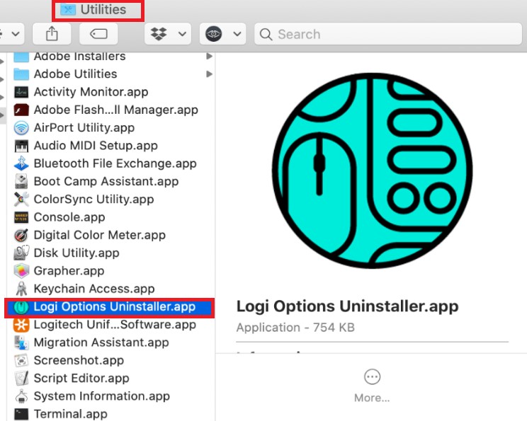 Удаление Logitech Options вручную на Mac