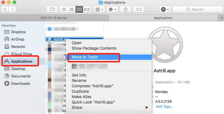 Como desinstalar manualmente o Astrill no Mac