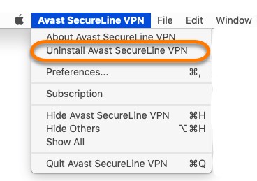 Desinstale manualmente o Avast Secureline VPN no Mac