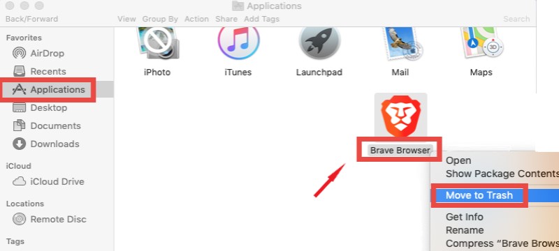 Вручную удалить Brave Browser на Mac