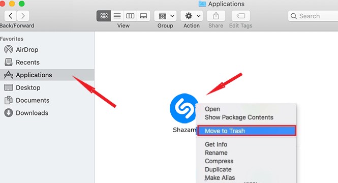 Удаление Shazam вручную на Mac