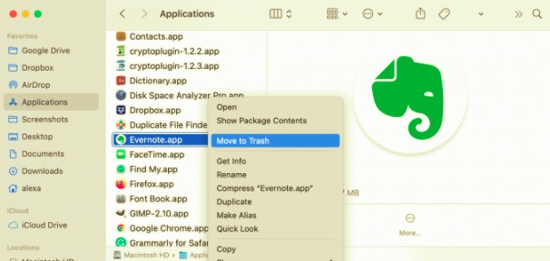 Manually Uninstall Evernote Helper on Mac