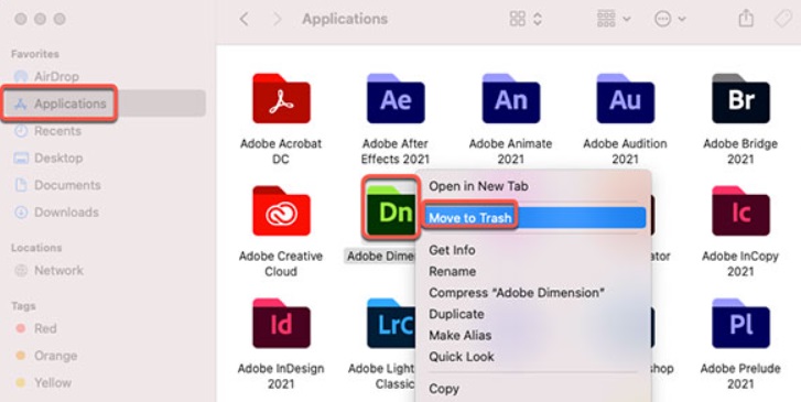 从 Mac 中删除 Adob​​e Dimension
