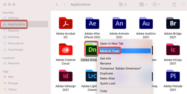 Удалить Adobe Dimension с Mac