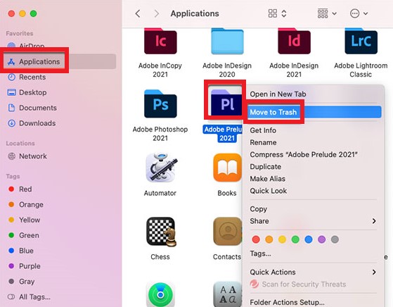 Desinstalar o Adobe Prelude no Mac manualmente