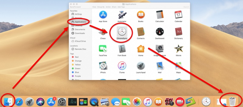 اسحب ChronoSync إلى المهملات يدويًا