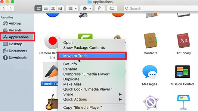 Desinstale manualmente o Elmedia Player no Mac
