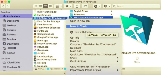 FileMaker Pro를 휴지통으로 이동