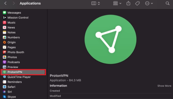 Desinstale manualmente o ProtonVPN no Mac