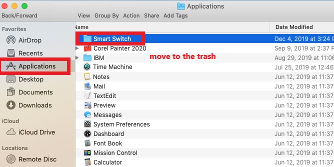 Uninstall Samsung Smart Switch on Mac Manually