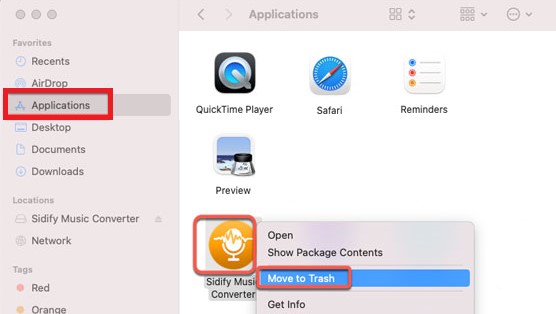 Move the Sidify Music Converter To the Trash