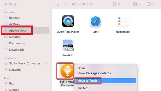 انقل Sidify Music Converter إلى سلة المهملات