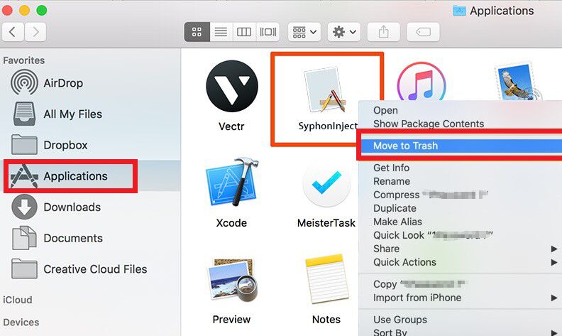 Desinstale manualmente o SyphonInject no Mac