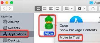 Действия по удалению Adium на Mac
