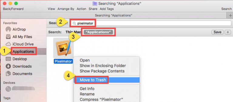 Uninstall Pixelmator by Moving It to Trash