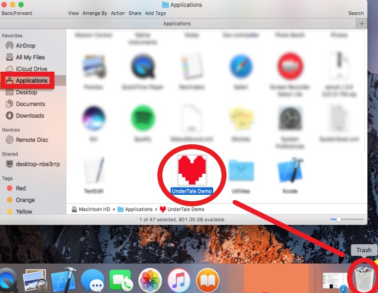 Maneira manual de desinstalar Undertale no Mac