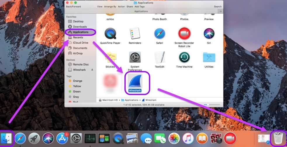 Вручную удалить Wireshark на Mac
