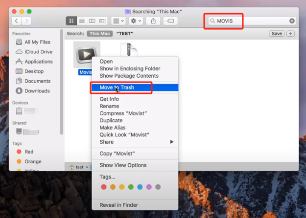 将 Movist 移至垃圾箱