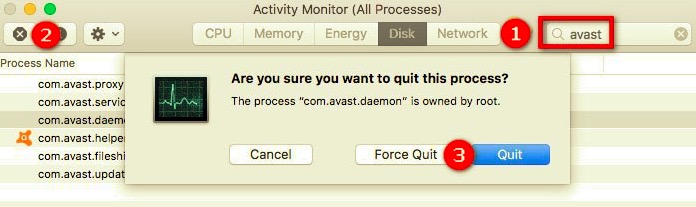 Forçar o encerramento antes de desinstalar o Avast Cleanup no Mac