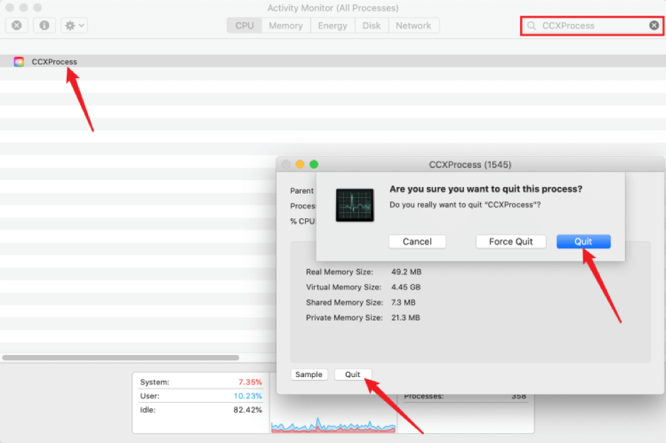 Sluit CCXProcess van Mac af voordat u de installatie ongedaan maakt