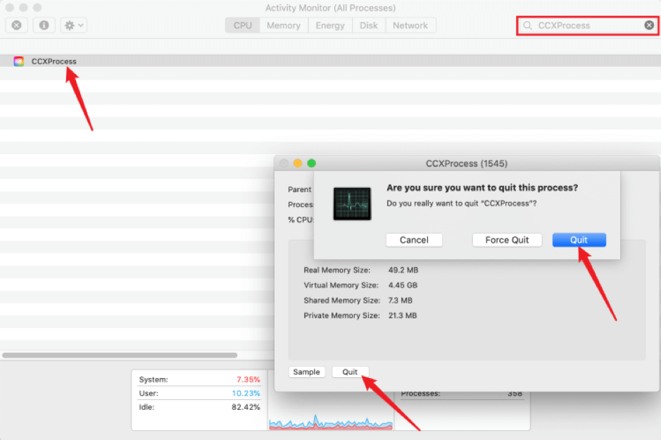 Quit CCXProcess from Mac before Uninstallation