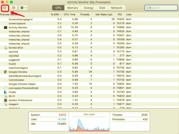 Saia do CUDA por meio do Activity Monitor antes de desinstalá-lo