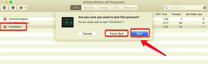 Quit FortiClient on Mac