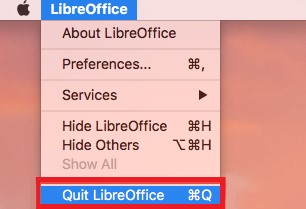 Закройте приложение LibreOffice на Mac