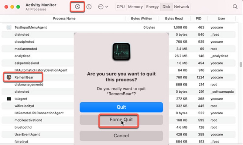 Force Quit Remembear to Uninstall It