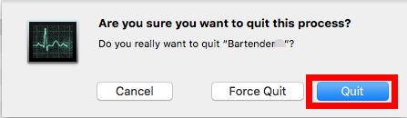 قم بإنهاء Bartender قبل إلغاء تثبيت Bartender على نظام Mac