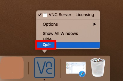 在 Mac 上退出并卸载 VNC 服务器