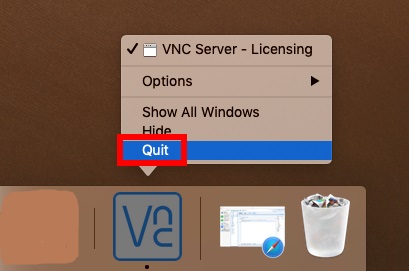 Saia e desinstale o VNC Server no Mac