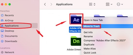 Ręcznie usuń Adobe After Effects na komputerze Mac