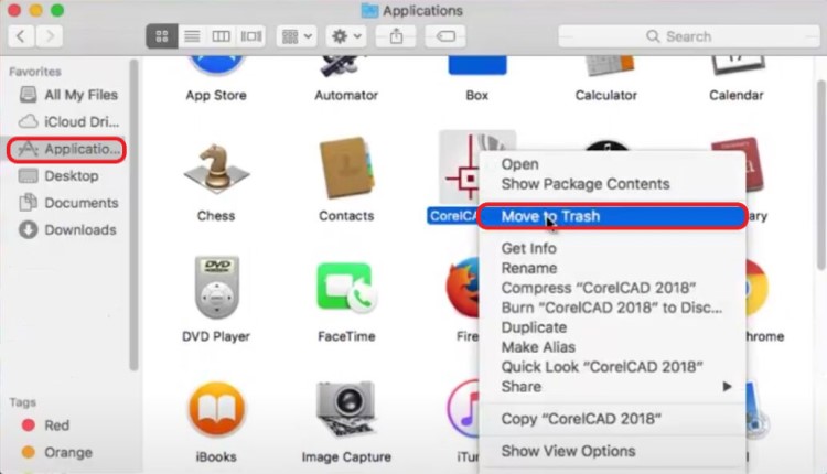 قم بإلغاء تثبيت CorelCAD على نظام Mac يدويًا