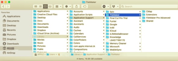 Mac에서 FileMaker Pro 관련 파일 수동 삭제
