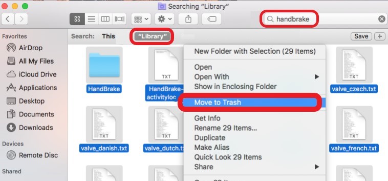 قم بإلغاء تثبيت Handbrake على Mac بالطريقة اليدوية